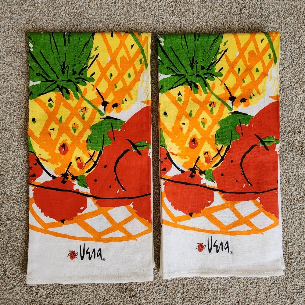 Vintage Vera Neuman Tropical Pineapple Print Kitchen Linen Towel - Pair …